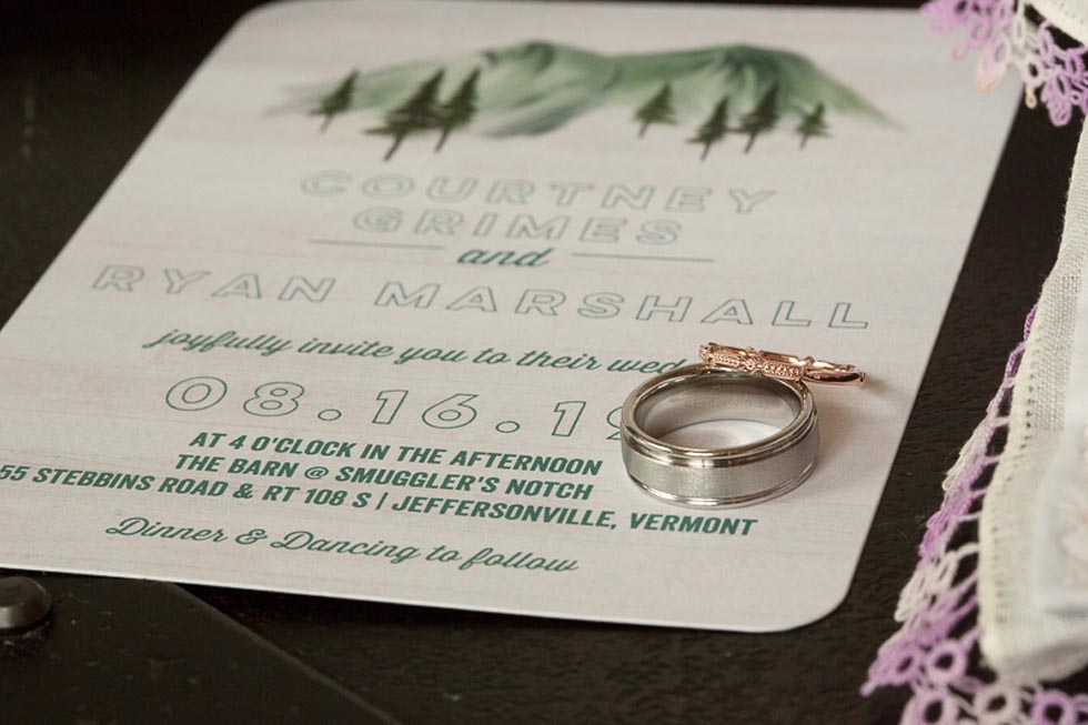 wedding invitation and rings