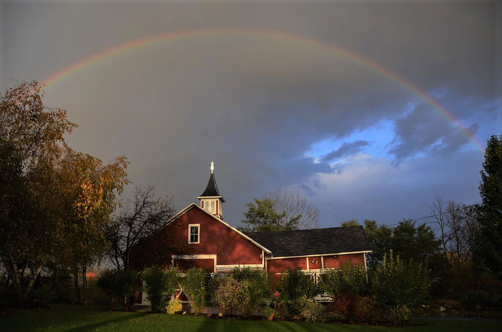 barn with rainbow 