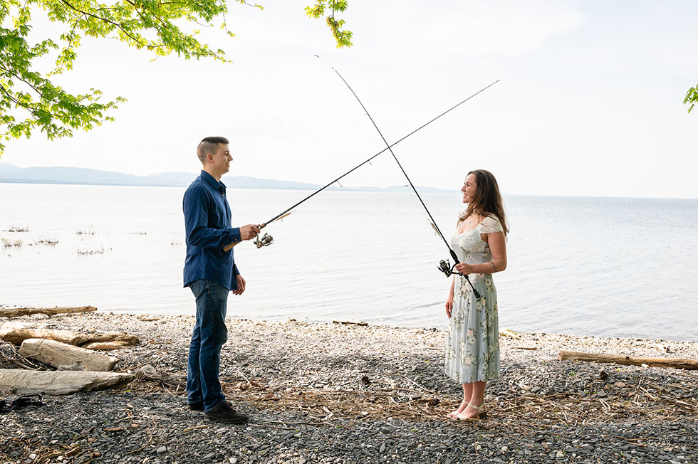 newlyweds with fishing poles