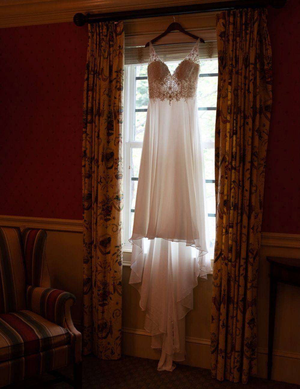 wedding dress in window